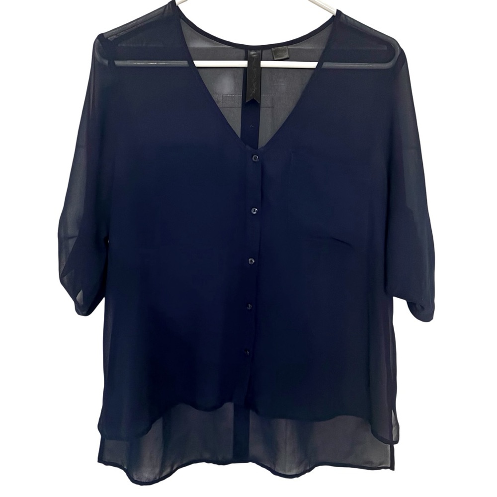 Sheer Navy loose fit Hi-lo v-neck overblouse sz M